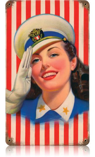 "Girl Saluting" Vintage Metal Sign